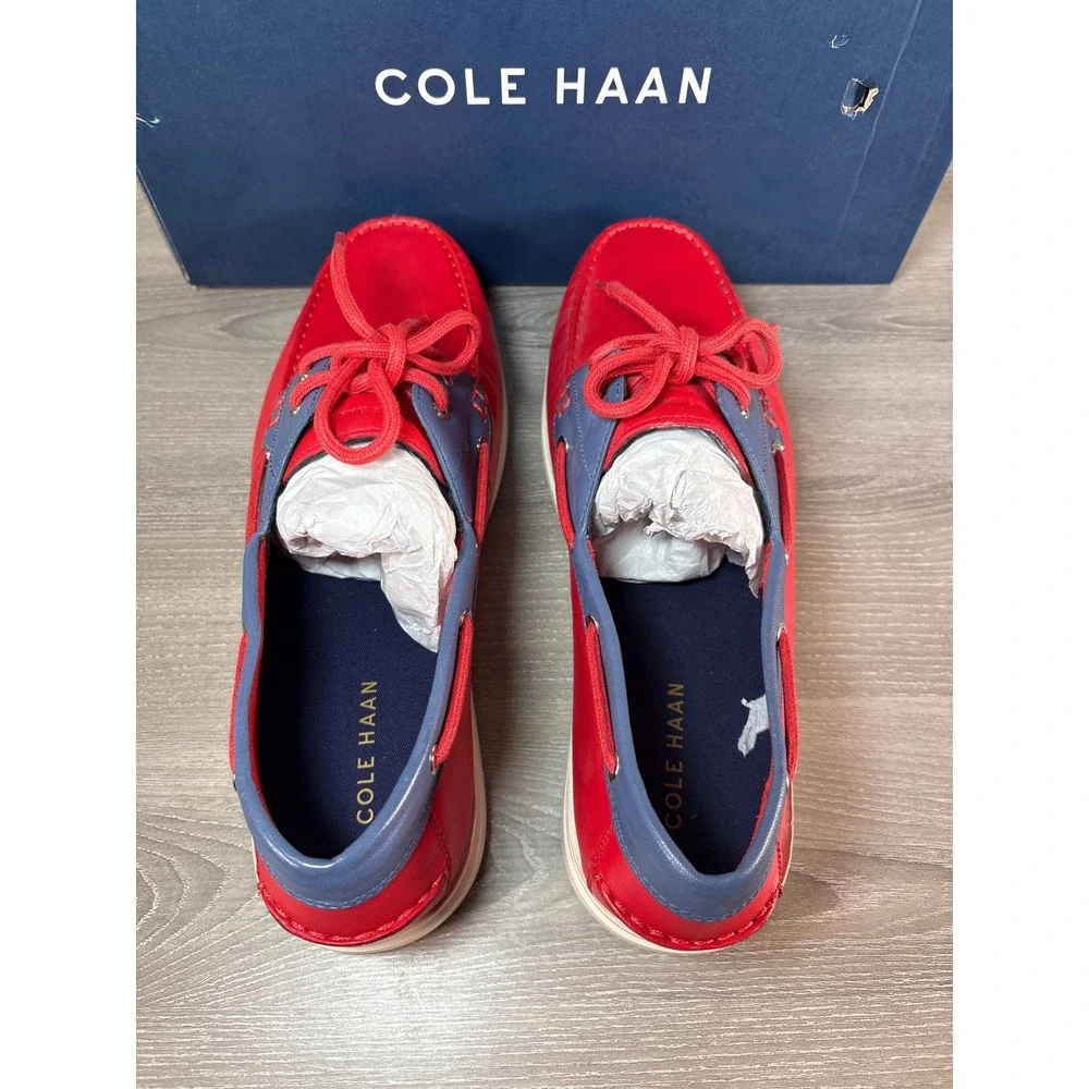 Cole Haan Cornel 2-Eye Boat Shoes Red Blue Leather C32581 Mens 10.5 M